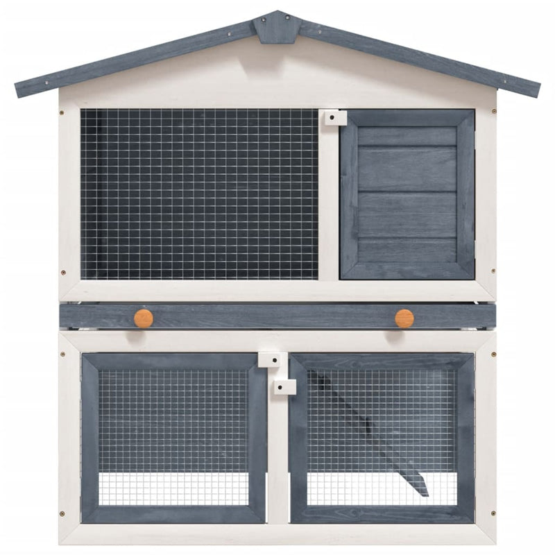 vidaXL Outdoor Rabbit Hutch 3 Doors Grey Wood