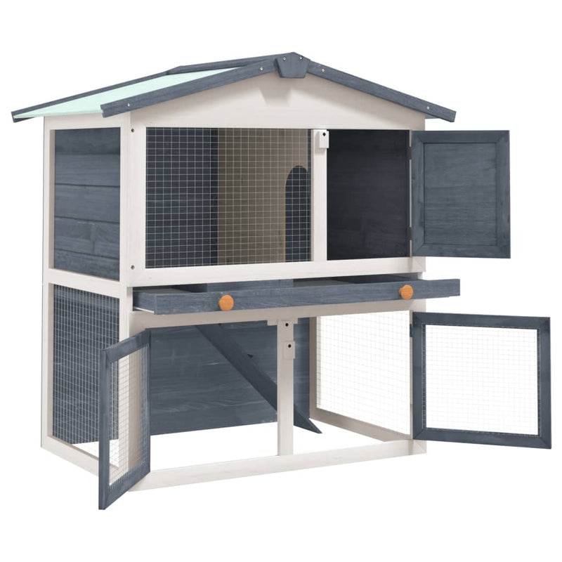 vidaXL Outdoor Rabbit Hutch 3 Doors Grey Wood