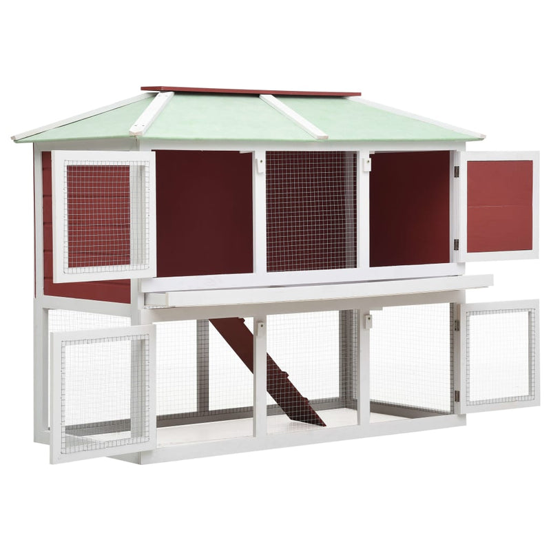 vidaXL Animal Rabbit Cage Double Floor Red Wood