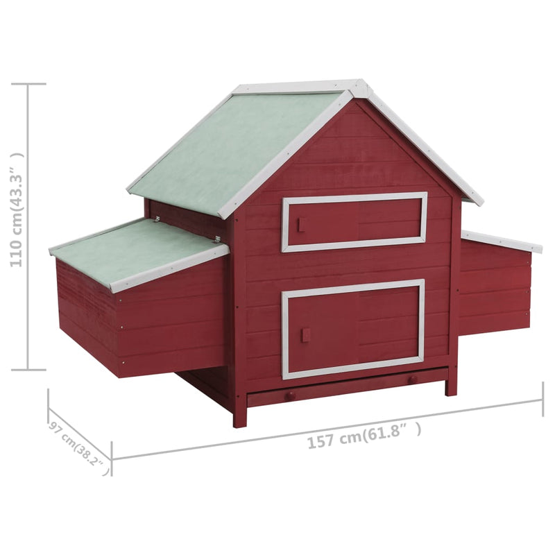 vidaXL Chicken Coop Red 157x97x110 cm Wood