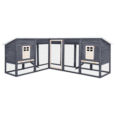 vidaXL Outdoor Rabbit Hutch with Run Grey and White Solid Fir Wood
