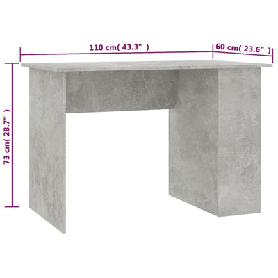 vidaXL Desk Concrete Grey 110x60x73 cm Chipboard
