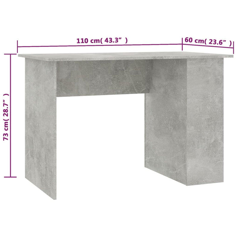 vidaXL Desk Concrete Grey 110x60x73 cm Chipboard