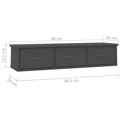 vidaXL Wall-mounted Drawer Shelf Black 88x26x18.5 cm Engineered Wood