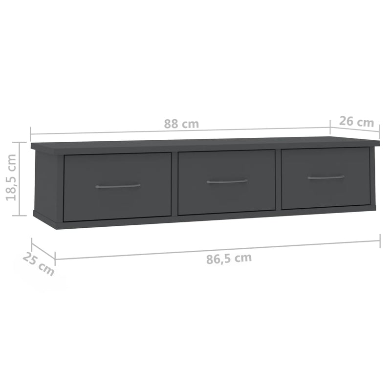 vidaXL Wall-mounted Drawer Shelf Black 88x26x18.5 cm Engineered Wood
