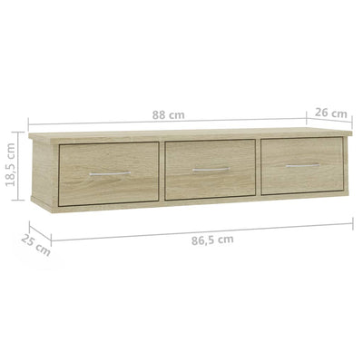 vidaXL Wall-mounted Drawer Shelf Black 88x26x18.5 cm Engineered Wood