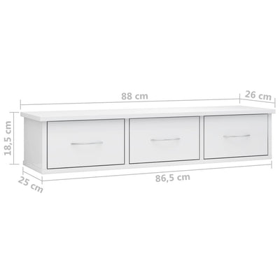 vidaXL Wall-mounted Drawer Shelf Black 88x26x18.5 cm Engineered Wood