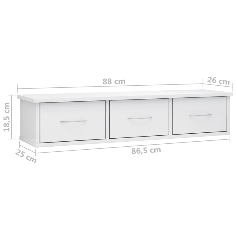 vidaXL Wall-mounted Drawer Shelf Black 88x26x18.5 cm Engineered Wood