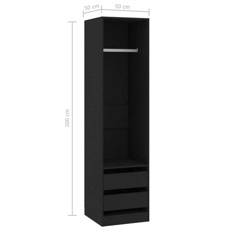 vidaXL Wardrobe with Drawers Black 50x50x200 cm Engineered Wood