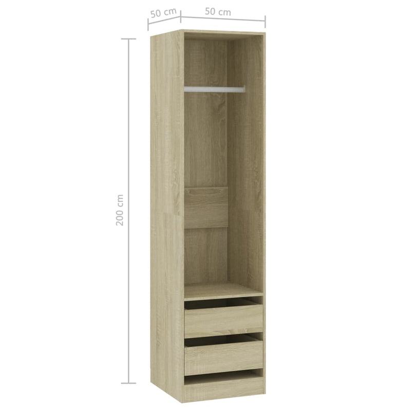 vidaXL Wardrobe with Drawers Black 50x50x200 cm Engineered Wood