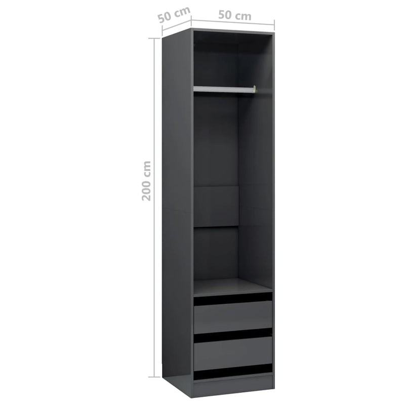 vidaXL Wardrobe with Drawers Black 50x50x200 cm Engineered Wood