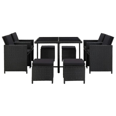 vidaXL 9 Piece Outdoor Dining Set with Cushions Poly Rattan Brown