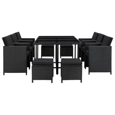 vidaXL 11 Piece Outdoor Dining Set with Cushions Poly Rattan Brown