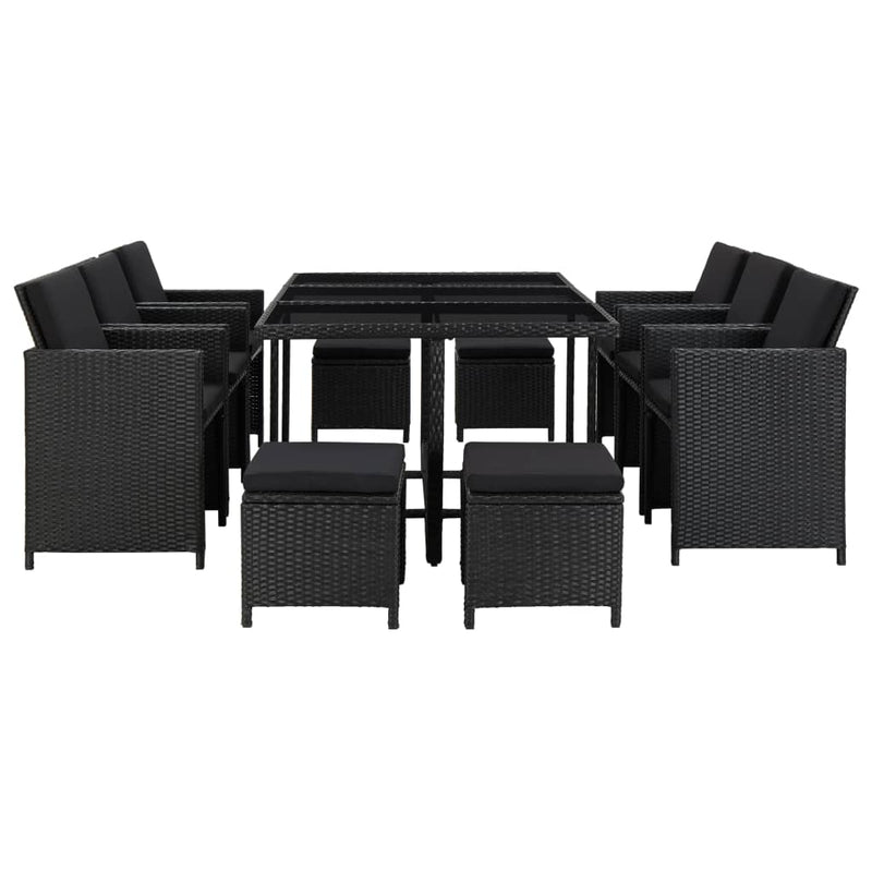 vidaXL 11 Piece Outdoor Dining Set with Cushions Poly Rattan Brown