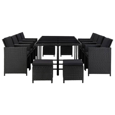 vidaXL 13 Piece Outdoor Dining Set with Cushions Poly Rattan Brown