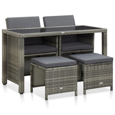 vidaXL 5 Piece Outdoor Dining Set with Cushions Poly Rattan Brown
