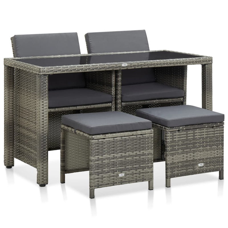 vidaXL 5 Piece Outdoor Dining Set with Cushions Poly Rattan Brown
