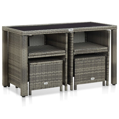 vidaXL 5 Piece Outdoor Dining Set with Cushions Poly Rattan Brown