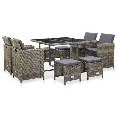 vidaXL 9 Piece Outdoor Dining Set with Cushions Poly Rattan Brown