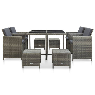 vidaXL 9 Piece Outdoor Dining Set with Cushions Poly Rattan Brown