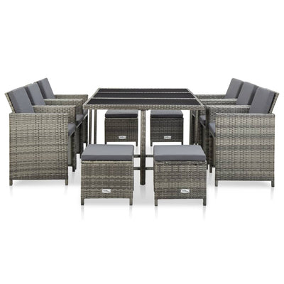 vidaXL 11 Piece Outdoor Dining Set with Cushions Poly Rattan Brown
