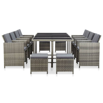 vidaXL 13 Piece Outdoor Dining Set with Cushions Poly Rattan Brown