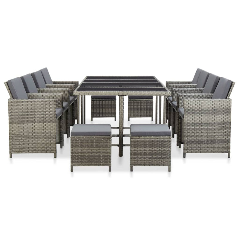 vidaXL 13 Piece Outdoor Dining Set with Cushions Poly Rattan Brown