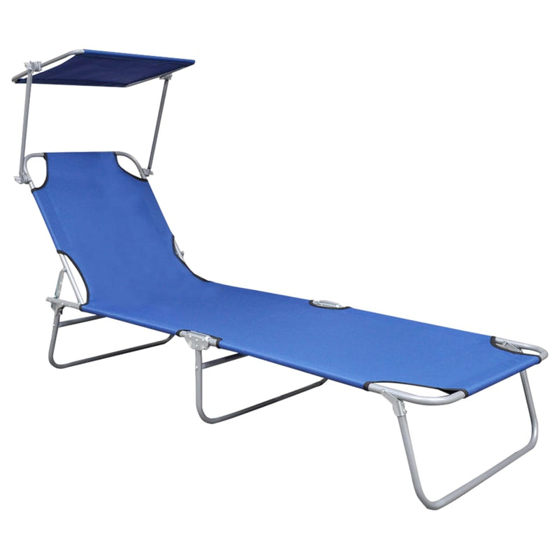 vidaXL Folding Sun Lounger with Canopy Black Aluminium