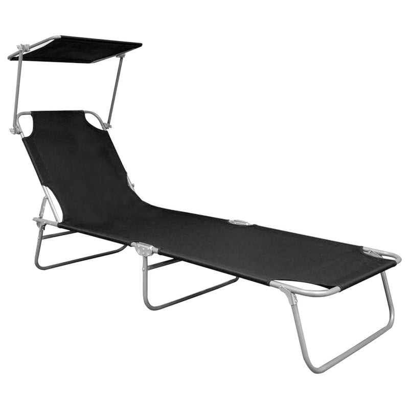 vidaXL Folding Sun Lounger with Canopy Black Aluminium