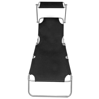 vidaXL Folding Sun Lounger with Canopy Black Aluminium