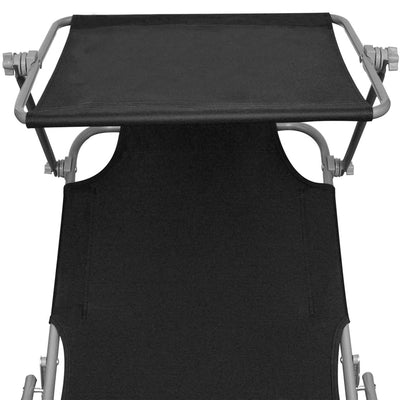 vidaXL Folding Sun Lounger with Canopy Black Aluminium