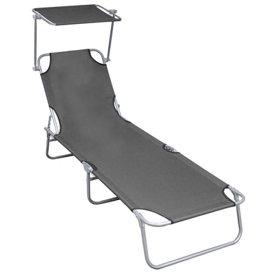 vidaXL Folding Sun Lounger with Canopy Black Aluminium