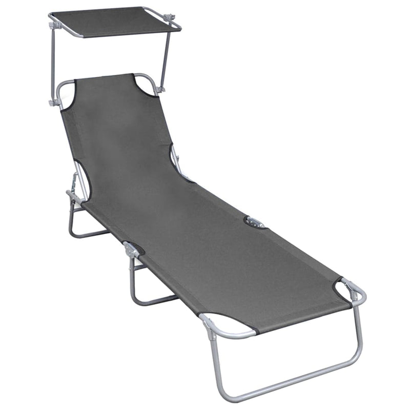 vidaXL Folding Sun Lounger with Canopy Black Aluminium