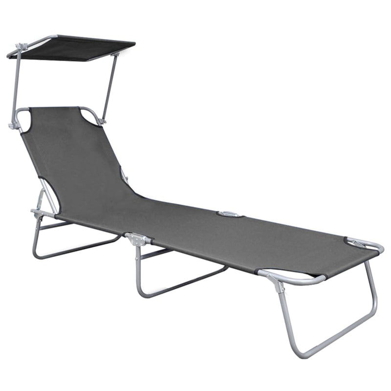 vidaXL Folding Sun Lounger with Canopy Black Aluminium