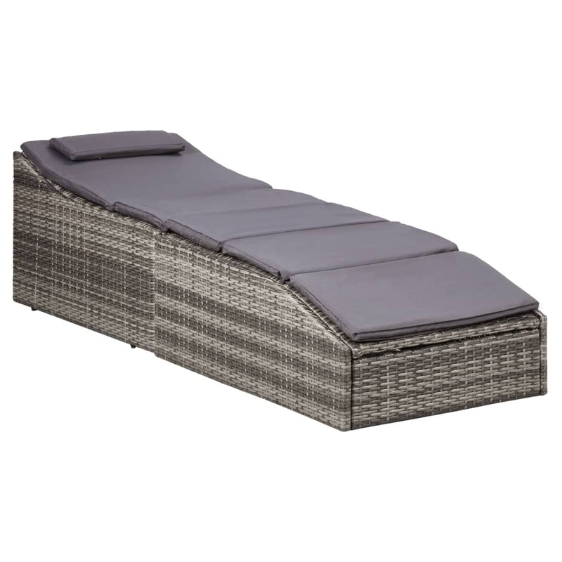 vidaXL Sunbed with Cushion Poly Rattan Grey
