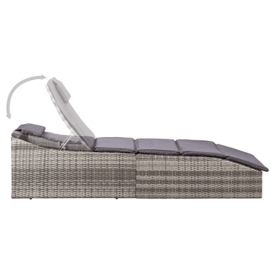 vidaXL Sunbed with Cushion Poly Rattan Grey