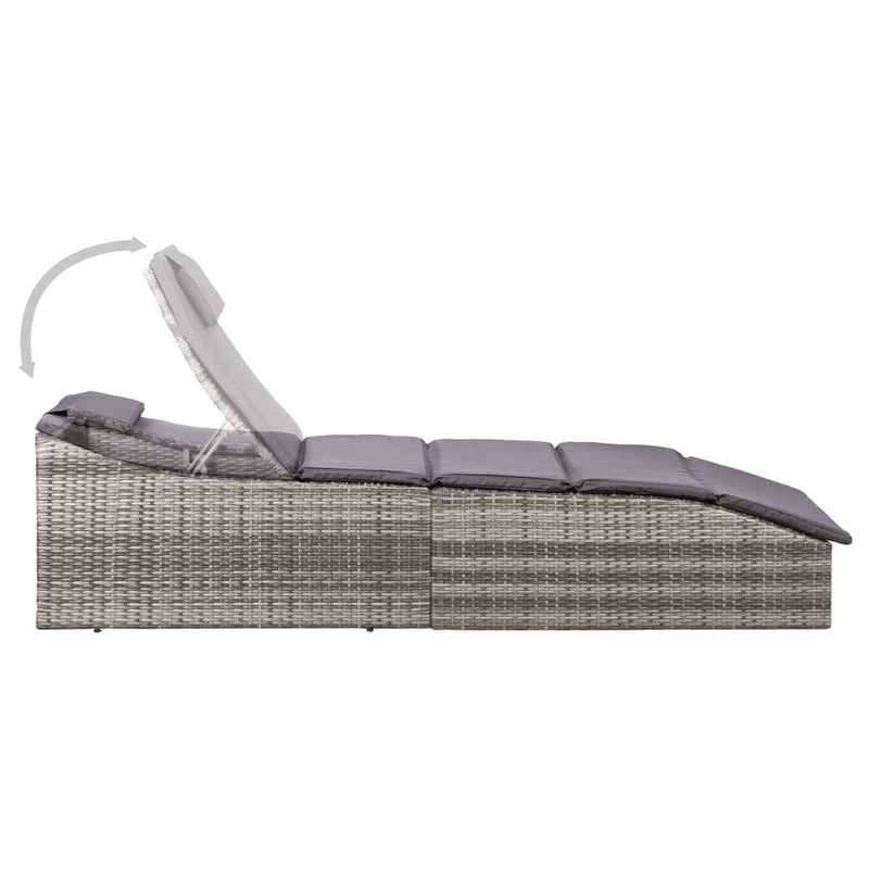 vidaXL Sunbed with Cushion Poly Rattan Grey