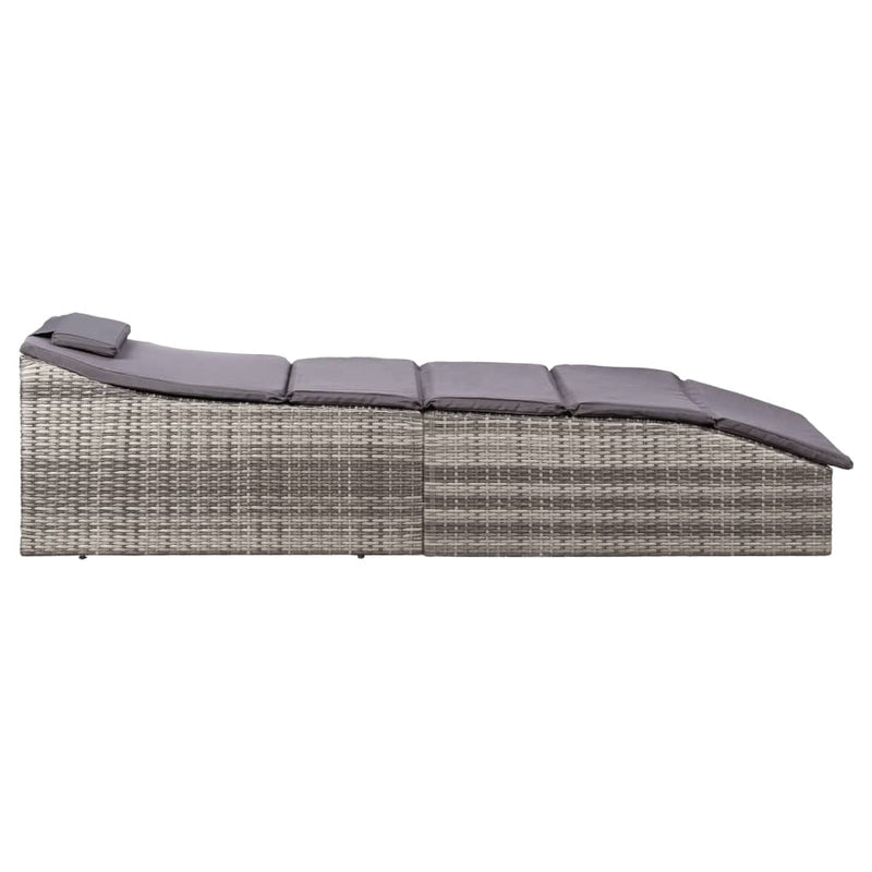 vidaXL Sunbed with Cushion Poly Rattan Grey