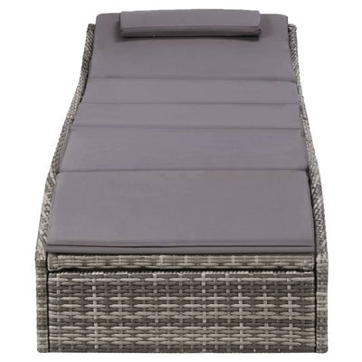 vidaXL Sunbed with Cushion Poly Rattan Grey