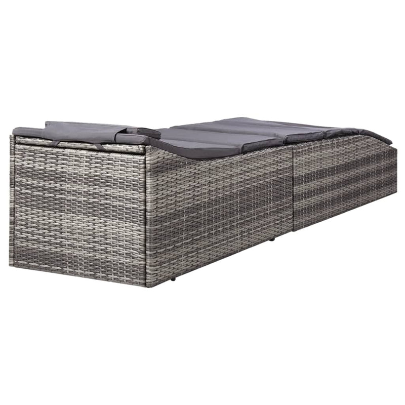 vidaXL Sunbed with Cushion Poly Rattan Grey