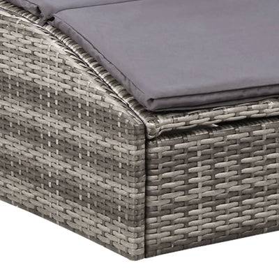 vidaXL Sunbed with Cushion Poly Rattan Grey