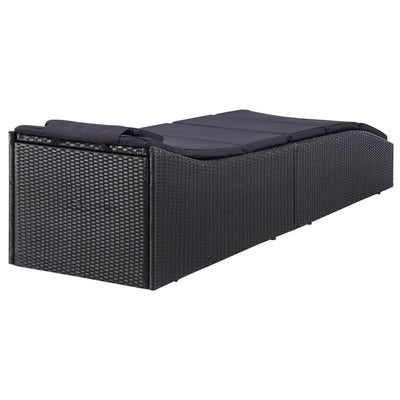 vidaXL Sunbed with Cushion Poly Rattan Black