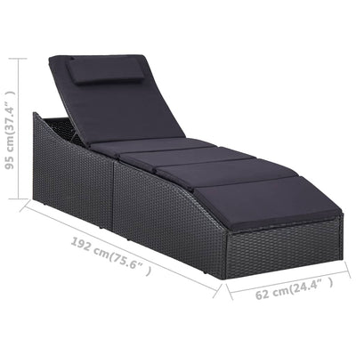 vidaXL Sunbed with Cushion Poly Rattan Black
