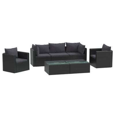 vidaXL 7 Piece Garden Lounge Set with Cushions Poly Rattan Black
