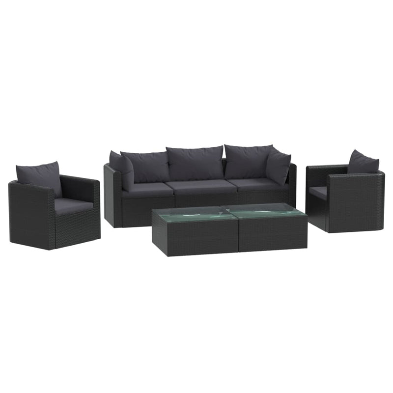 vidaXL 7 Piece Garden Lounge Set with Cushions Poly Rattan Black