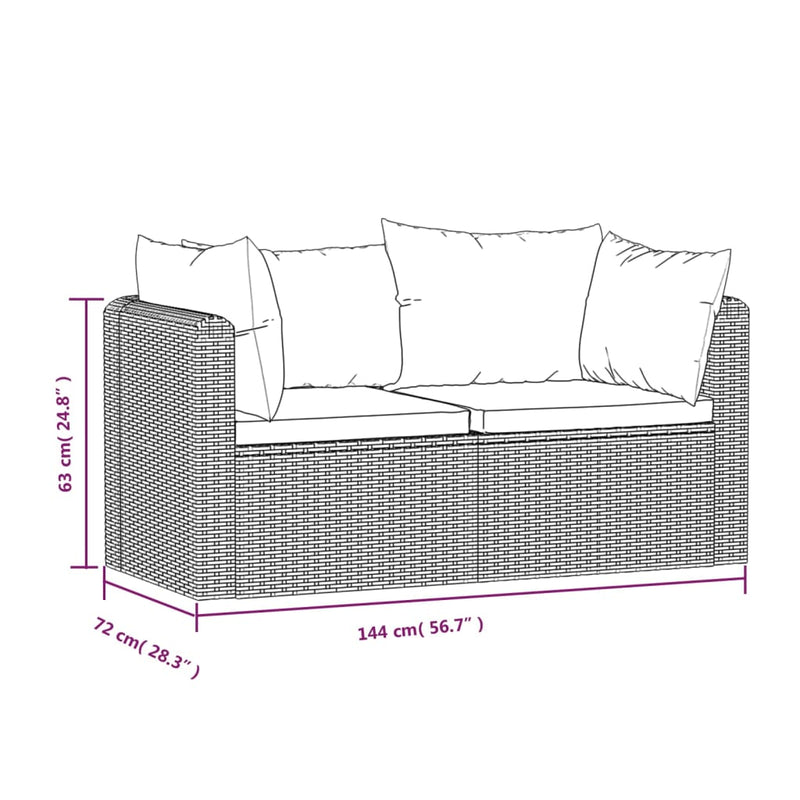 vidaXL 2 Piece Garden Sofa Set with Cushions Poly Rattan Black