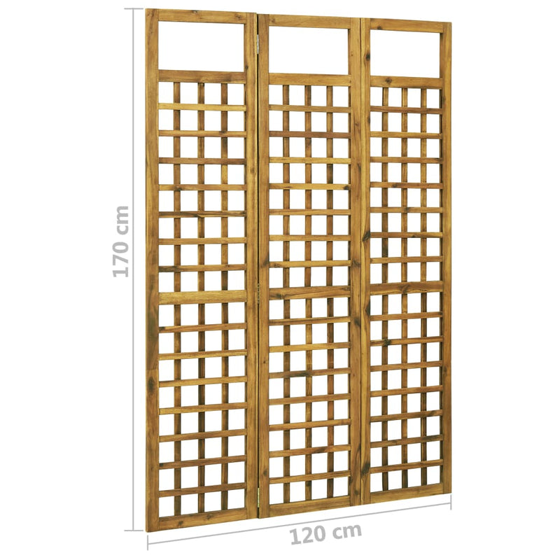 vidaXL 3-Panel Room Divider/Trellis Solid Acacia Wood 120x170 cm