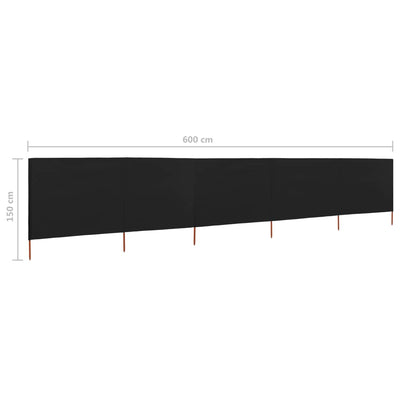 vidaXL 5-panel Wind Screen Fabric 600x120 cm Anthracite