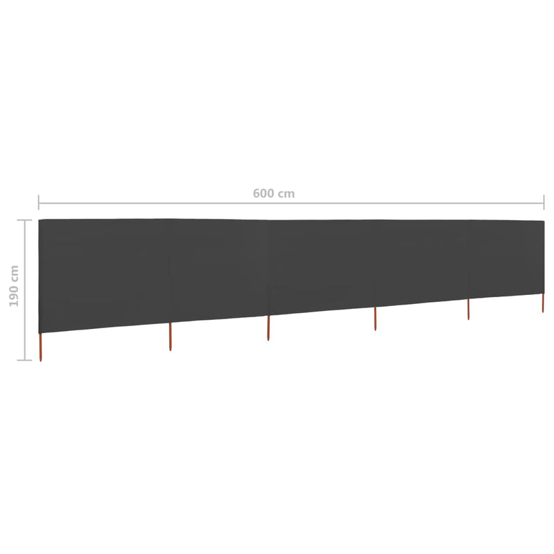 vidaXL 5-panel Wind Screen Fabric 600x160 cm Anthracite