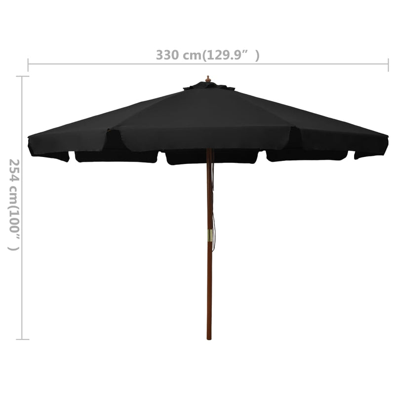vidaXL Garden Parasol with Wooden Pole 330 cm Anthracite